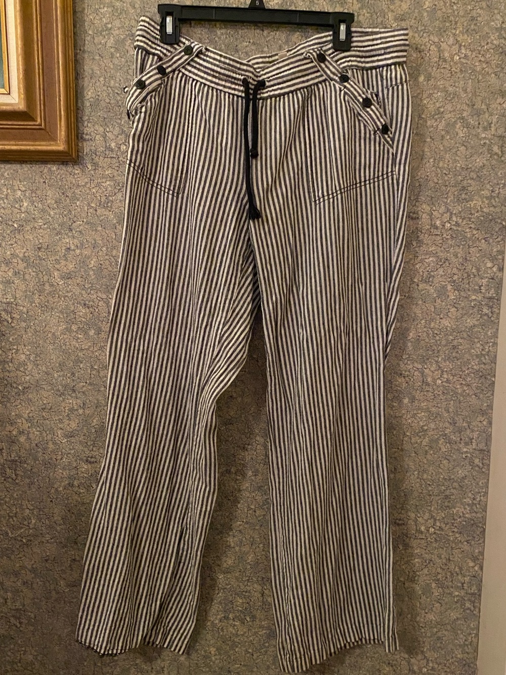 Rewind linen blend pull on sailor pants gray stripe beach summer sz 15 / 32 w
